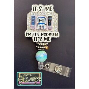 Badge reel with beads includes alligator swivel clip